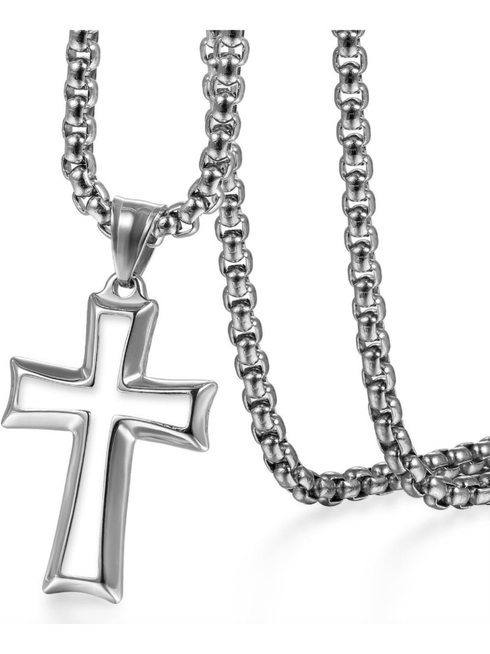 Men's White Stainless Steel Crucifix Prayer Cross Necklace Chain Cross Pendant